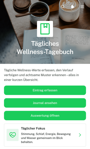 Tagebuch für tägliches Wohlbefinden