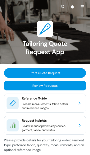 Tailoring Quote Request App Template