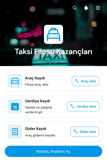 Taksi Filosu Kazanç Uygulama Șablonu