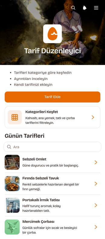 Tarif Düzenleyici Uygulama Șablonu