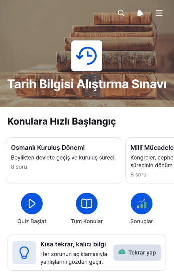 Tarih Alıştırma Quizi Uygulama Șablonu