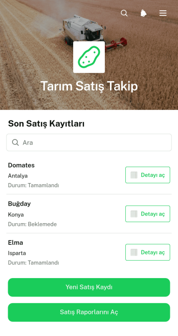 Tarımsal Satış Takip Uygulama Șablonu