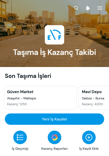 Taşımacılık İş Kazanç Takip Uygulama Șablonu