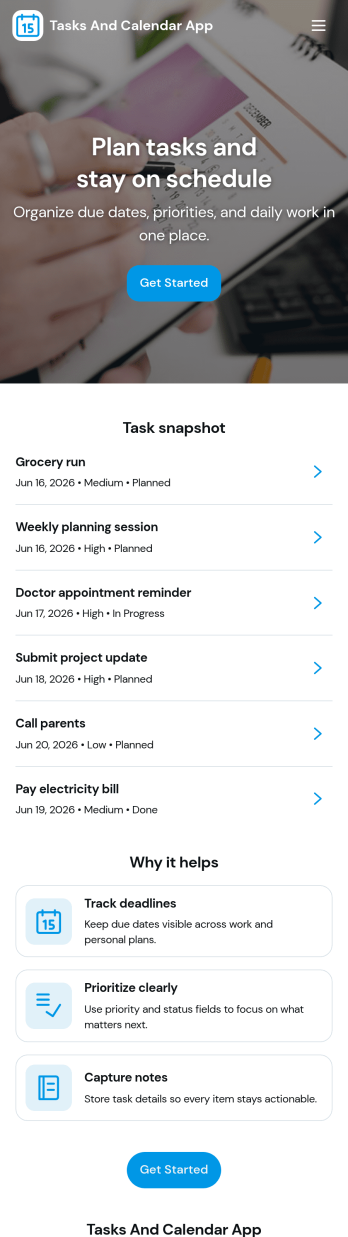 Tasks and Calendar App Template