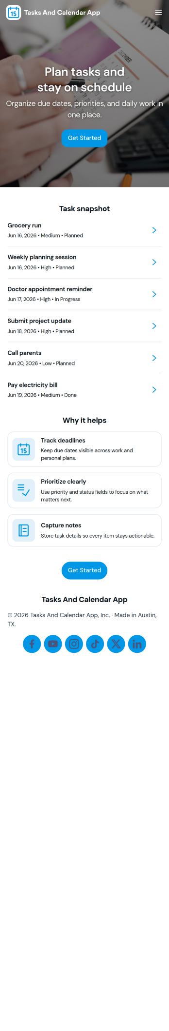 Tasks and Calendar App Template