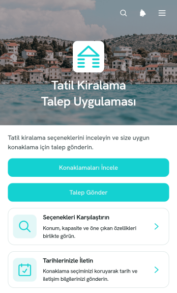 Tatil Kiralama Talep Uygulama Șablonu