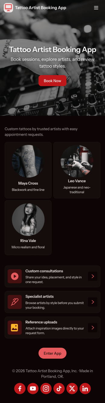 Tattoo Artist Booking App Template