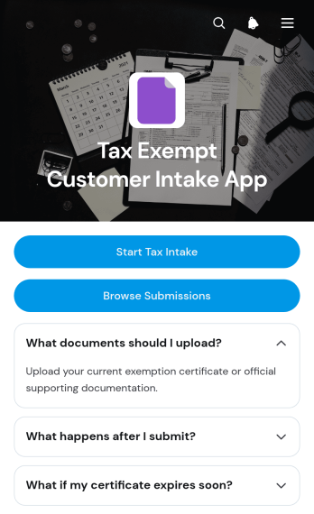 Tax Exempt Customer Intake App Template