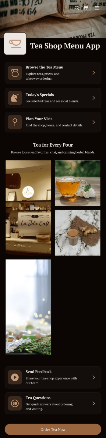 Tea Shop Menu App Template