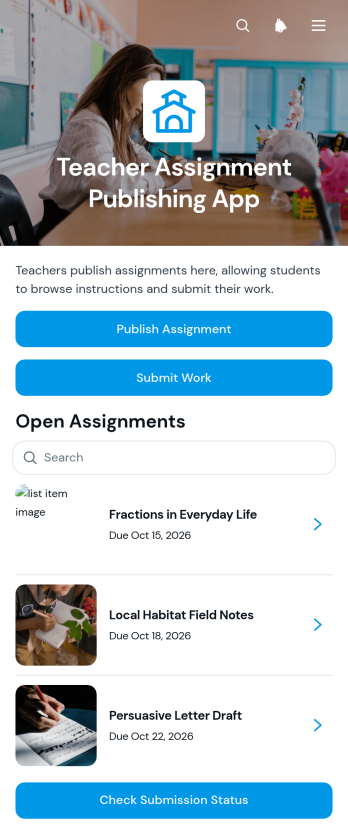 Teacher Assignment Publishing App Template