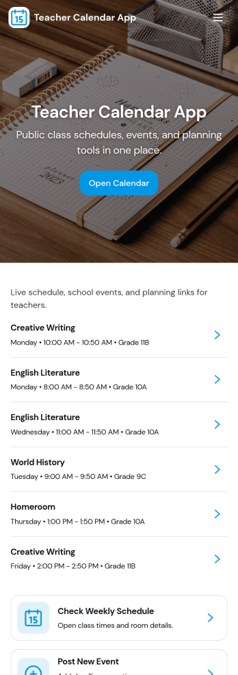 Teacher Calendar App Template