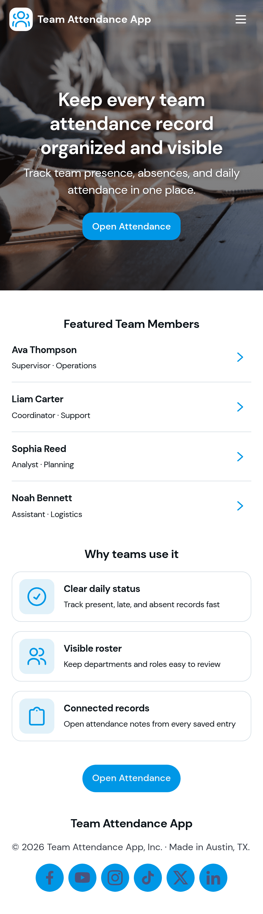 Team Attendance App Template | Jotform