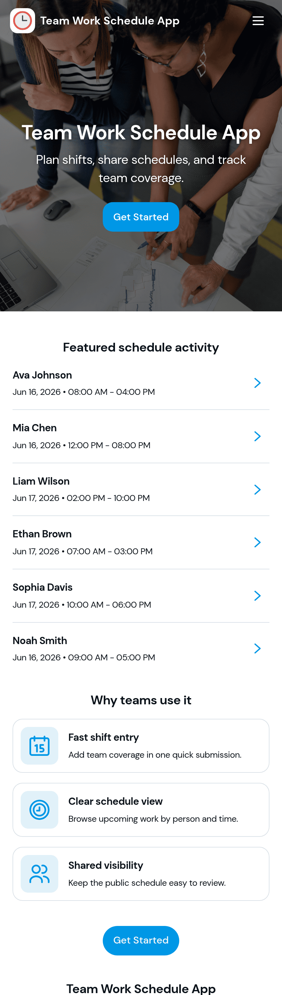 Team Work Schedule App Template | Jotform
