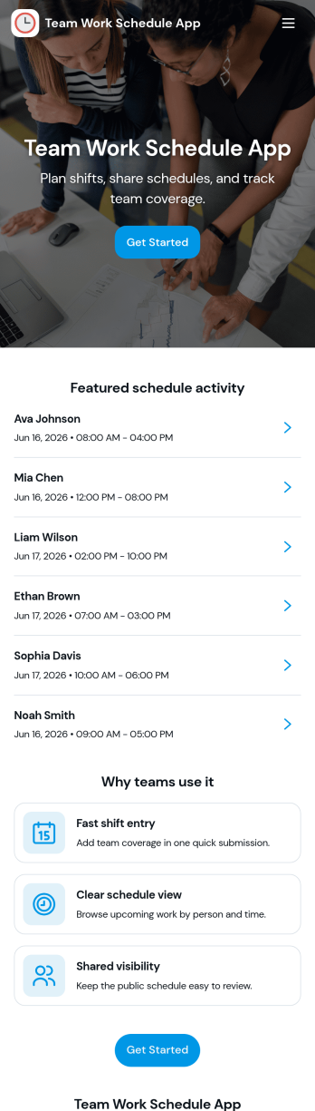 Team Work Schedule App Template