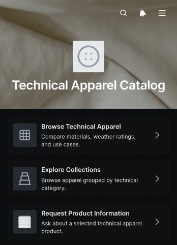 Technical Apparel Catalog App Template