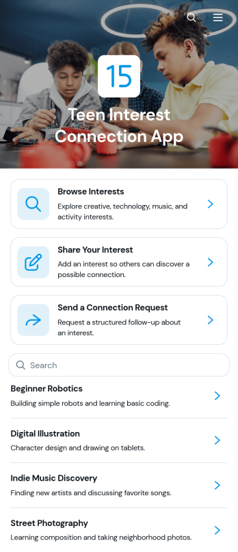 Teen Interest Connection App Template