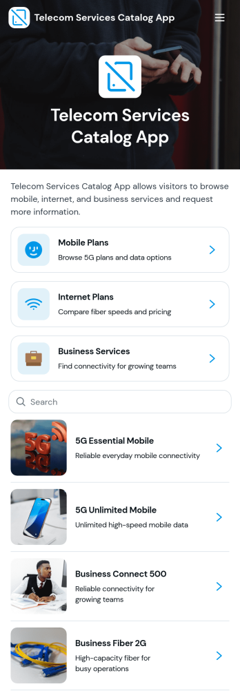 Telecom Services Catalog App Template
