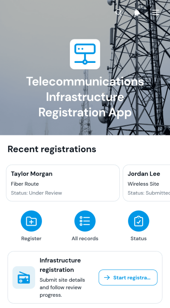 Telecommunications Infrastructure Registration App Template