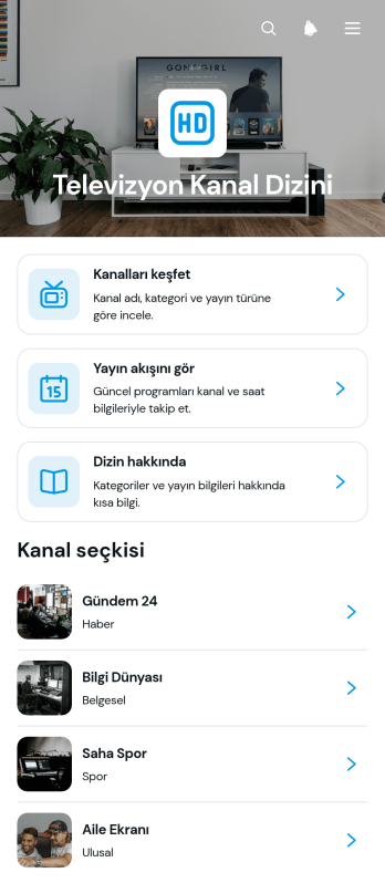 Televizyon Kanalları Dizini Uygulama Șablonu