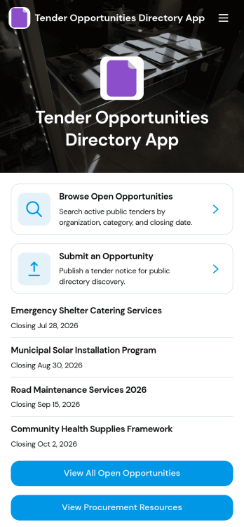 Tender Opportunities Directory App Template