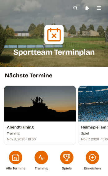 Terminplan-App für Sportmannschaften
