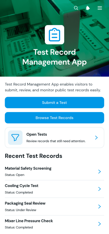 Test Record Management App Template