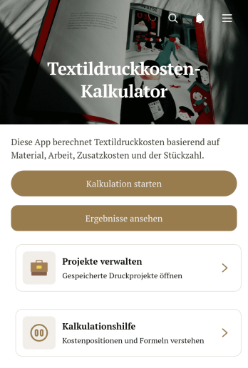 Textildruck-Kostenrechner-App