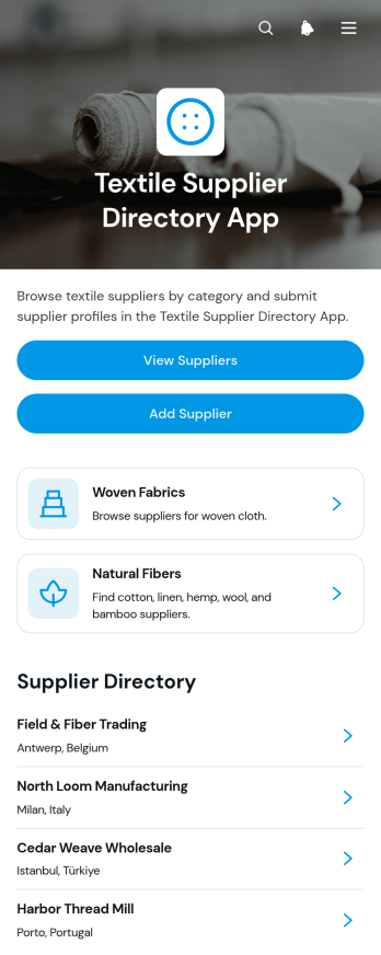 Textile Supplier Directory App Template