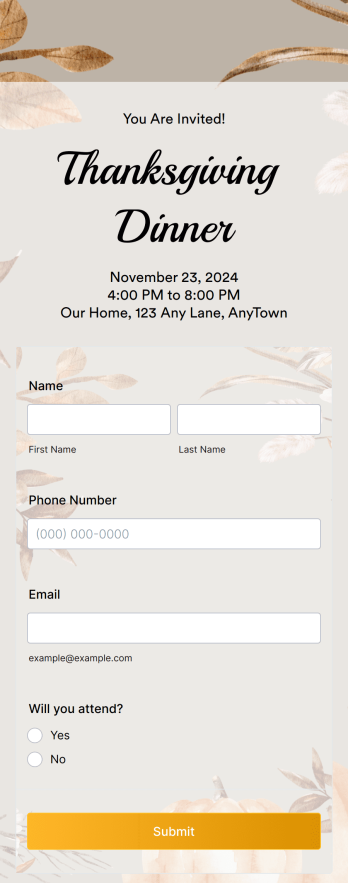 Thanksgiving RSVP App Template
