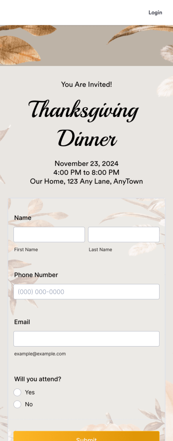 Thanksgiving RSVP App Template