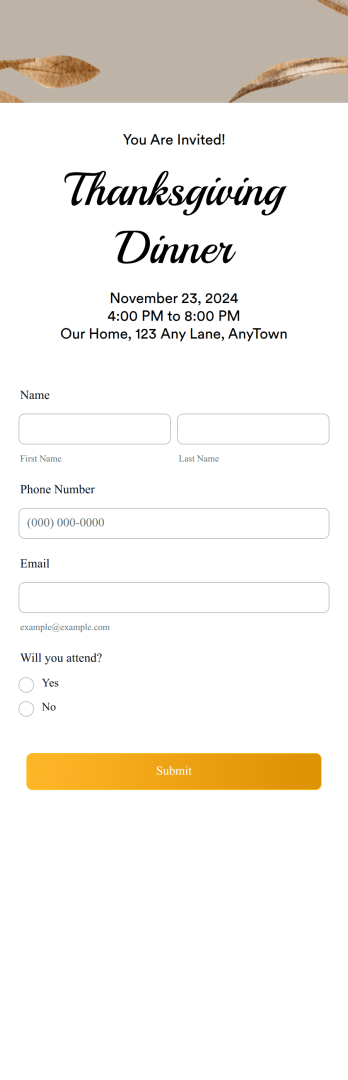 Thanksgiving RSVP App Template