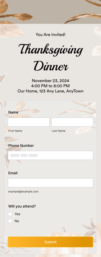 Thanksgiving RSVP App Template