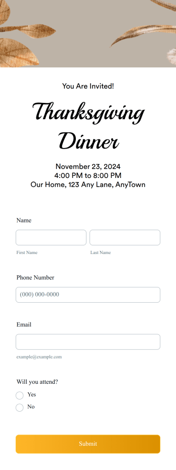 Thanksgiving RSVP App Template