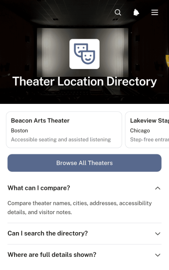 Theater Location Directory App Template
