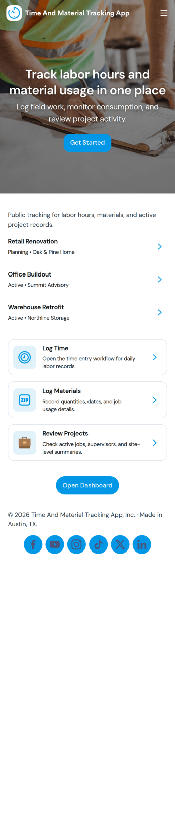 Time and Material Tracking App Template