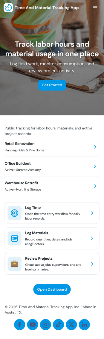 Time and Material Tracking App Template