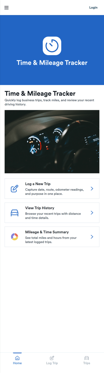 Time and Mileage Tracking App Template
