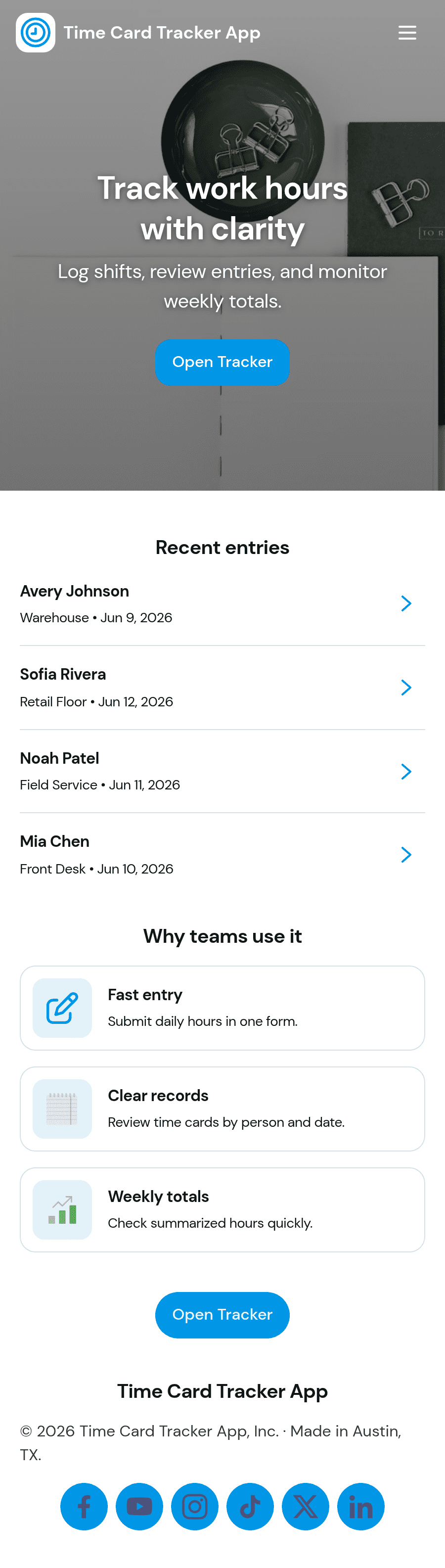 Time Card Tracker App Template | Jotform