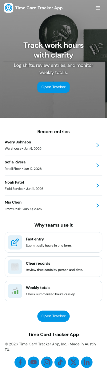 Time Card Tracker App Template