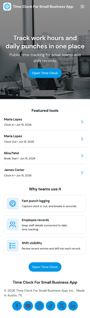 Time Clock for Small Business App Template