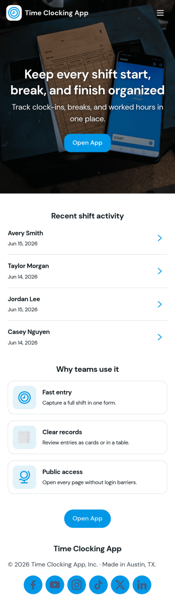 Time Clocking App Template