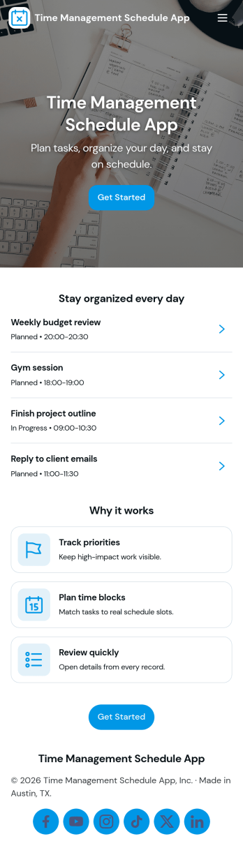Time Management Schedule App Template