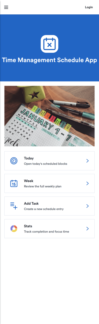 Time Management Schedule App Template
