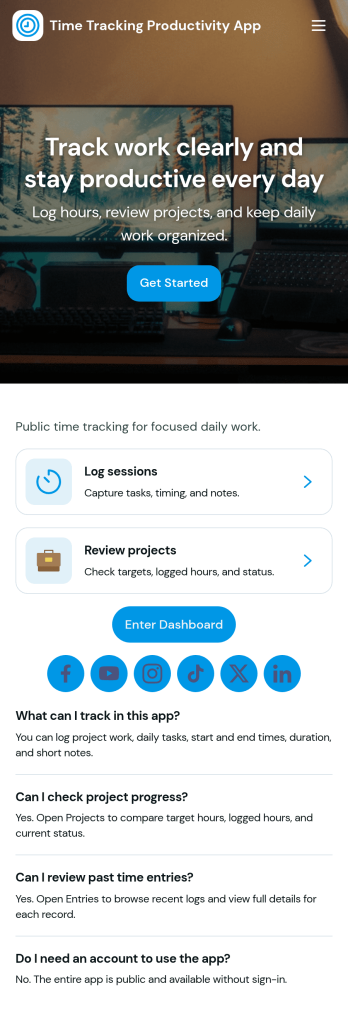 Time Tracking Productivity App Template