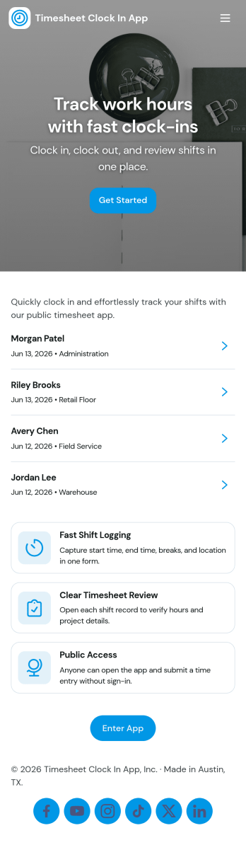 Timesheet Clock In App Template
