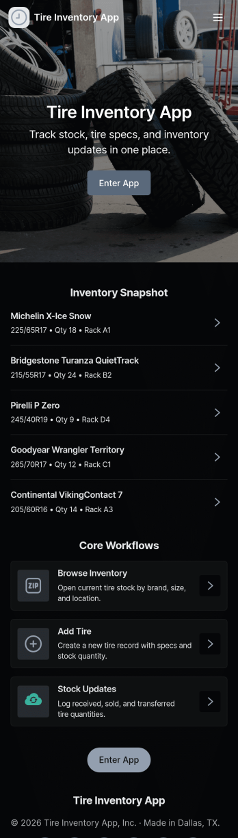 Tire Inventory App Template