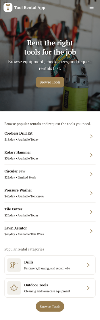 Tool Rental App Template