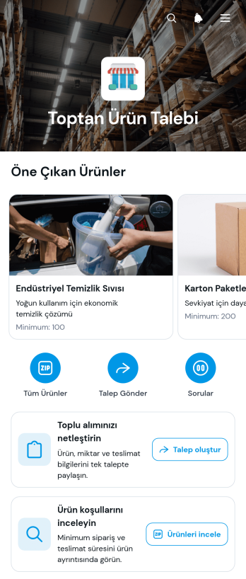 Toptan Ürün Talep Uygulama Șablonu