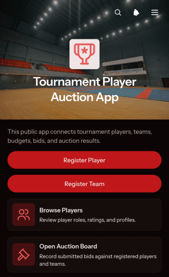 Tournament Player Auction App Template