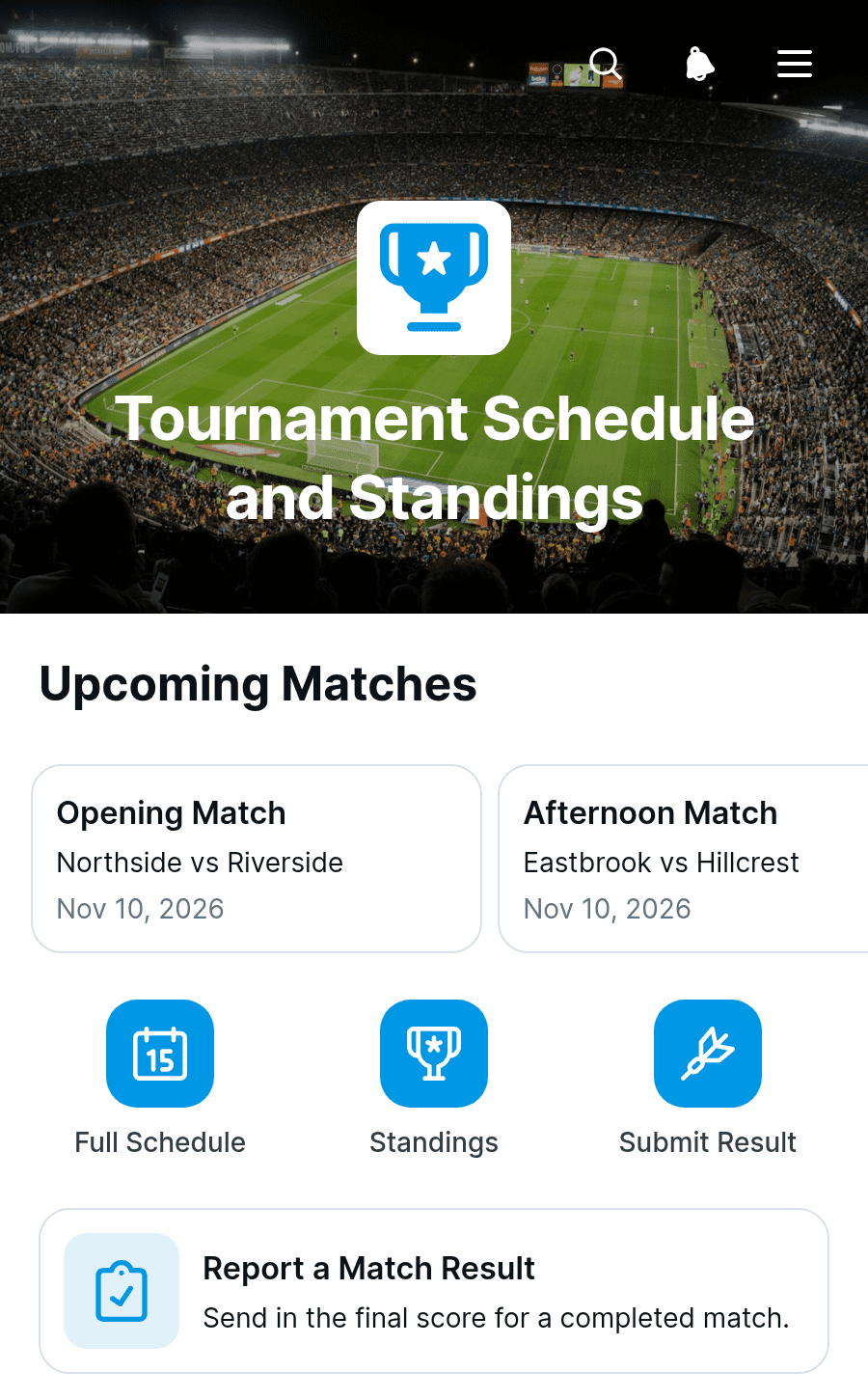 Tournament Schedule and Standings App Template | Jotform